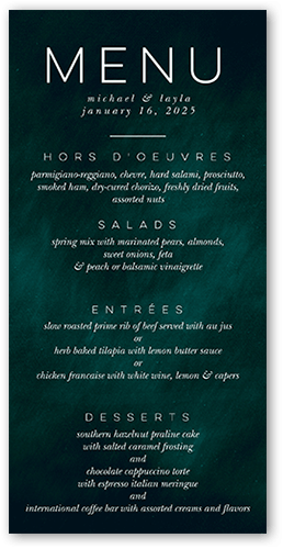 Cloudy Tints Wedding Menu, Green, 4x8 Menu, Standard Smooth Cardstock, Square, Tropical