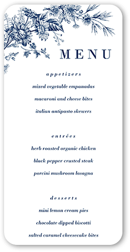 Nautical Blues Wedding Menu, White, 4x8 Menu, Standard Smooth Cardstock, Rounded