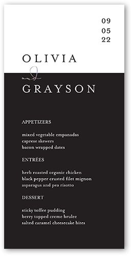 Dazzling Duet Wedding Menu, Grey, 4x8 Menu, Standard Smooth Cardstock, Square