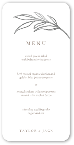 Ornate Oval Wedding Menu, Grey, 4x8 Menu, Pearl Shimmer Cardstock, Rounded