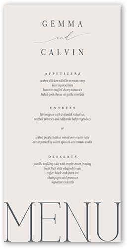 Graceful Gathering Wedding Menu, Gray, 4x8 Menu, Pearl Shimmer Cardstock, Square, Gray