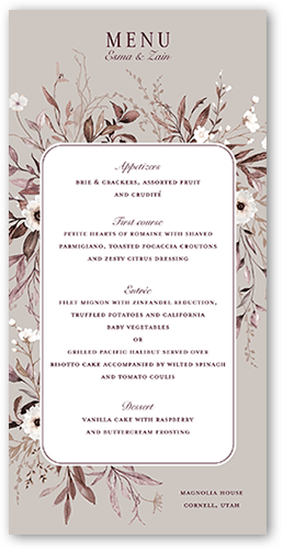Floral Filigree Wedding Menu, Beige, 4x8 Menu, Matte, Signature Smooth Cardstock, Square, Antique White