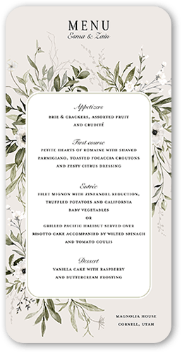 Floral Filigree Wedding Menu, Gray, 4x8 Menu, Standard Smooth Cardstock, Rounded