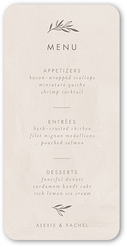 Splendid Spruce Wedding Menu, Beige, 4x8 Menu, Matte, Signature Smooth Cardstock, Rounded
