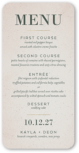Captivating Couple Wedding Menu, Beige, 4x8 Menu, Standard Smooth Cardstock, Rounded