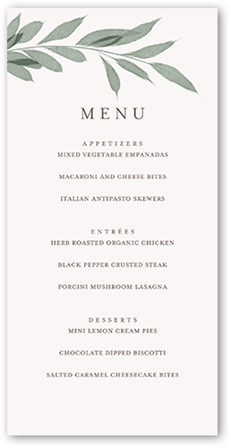 Pressed Leaves Wedding Menu, Beige, 4x8 Menu, Matte, Signature Smooth Cardstock, Square, Antique White