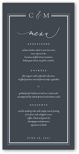 Sensational Shine Wedding Menu, Gray, 4x8 Menu, 100% Recycled Cardstock , Square