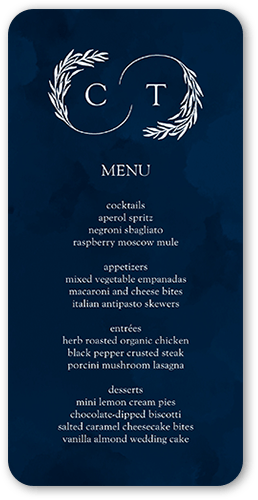 Reflective Rings Wedding Menu, Blue, 4x8 Menu, Standard Smooth Cardstock, Rounded, Navy