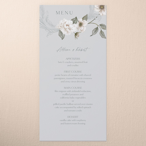 Peaceful Flowers Wedding Menu, Grey, 4x8 Menu, Standard Smooth Cardstock, Square