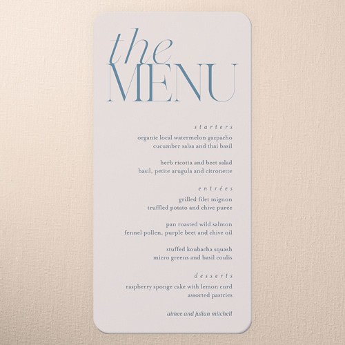 Simple Serenity Wedding Menu, Beige, 4x8 Menu, 100% Recycled Cardstock , Rounded, Antique White