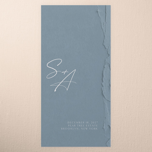 Torn Textures Wedding Menu, Blue, 4x8 Menu, 100% Recycled Cardstock , Square, Feather