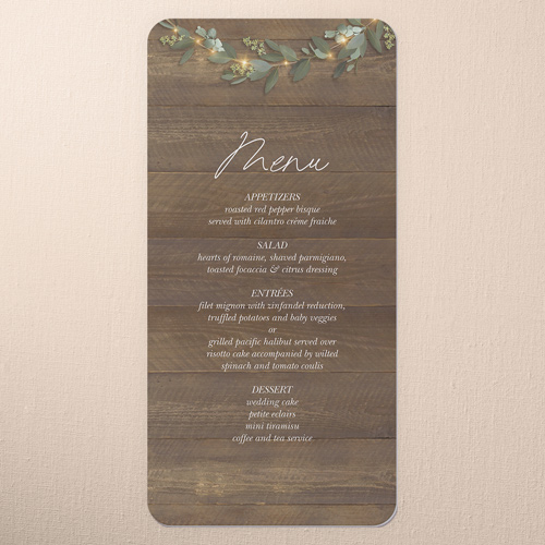 Laced Laurels Wedding Menu, Brown, 4x8 Menu, 100% Recycled Cardstock , Rounded, Deep Chocolate