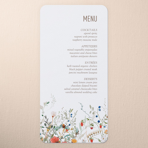 Tranquil Flowers Wedding Menu, 4x8 Menu, White