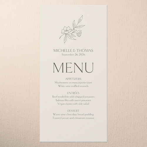 Floral Fantasy Wedding Menu, Beige, 4x8 Menu, Pearl Shimmer Cardstock, Square