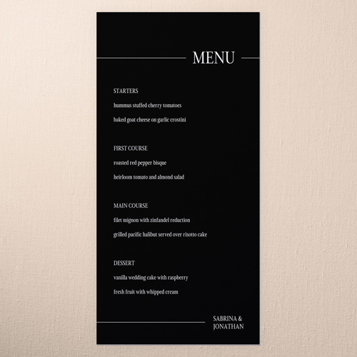 Framed Couple Wedding Menu, Black, 4x8 Menu, 100% Recycled Cardstock , Square, Black