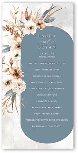 Wild Botanic Wedding Program, Grey, 4x8 Flat Program, Pearl Shimmer Cardstock, Square