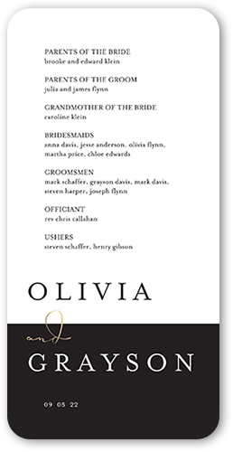 Dazzling Duet Wedding Program, Yellow, 4x8 Flat Program, Pearl Shimmer Cardstock, Rounded, Goldenrod