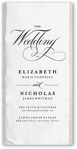Patterned Paper Wedding Program, Beige, 4x8 Flat Program, Pearl Shimmer Cardstock, Square