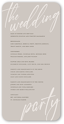 Cursive Captions Wedding Program, Beige, 4x8 Flat Program, 100% Recycled Cardstock , Rounded