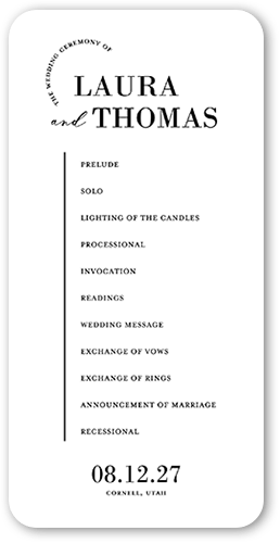 Adorned Accent Wedding Program, White, 4x8 Flat Program, Standard Smooth Cardstock, Rounded, White