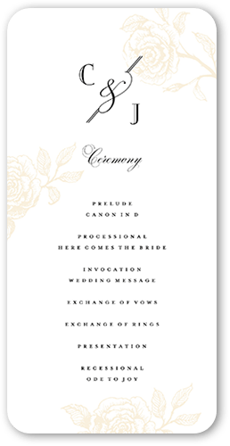 Romantic Rose Wedding Program, Beige, 4x8 Flat Program, Standard Smooth Cardstock, Rounded