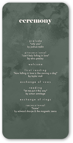 Winsome Wanderlust Wedding Program, Green, 4x8 Flat Program, Matte, Signature Smooth Cardstock, Rounded, Green