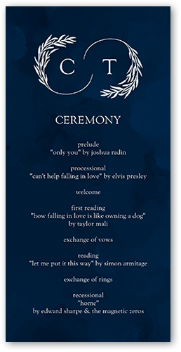Reflective Rings Wedding Program, Blue, 4x8 Flat Program, 100% Recycled Cardstock , Square