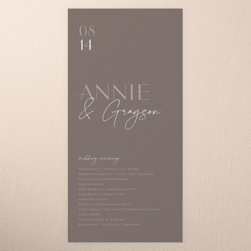 Modern Grace Wedding Program, Pink, 4x8 Flat Program, Standard Smooth Cardstock, Square