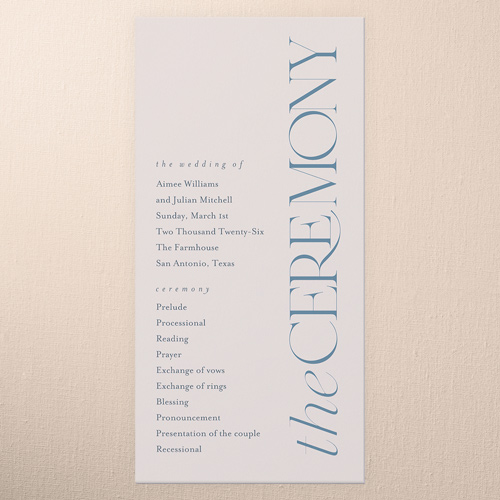 Simple Serenity Wedding Program, Beige, 4x8 Flat Program, 100% Recycled Cardstock , Square
