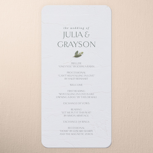 Laced Laurels Wedding Program, White, 4x8 Flat Program, 100% Recycled Cardstock , Rounded, White