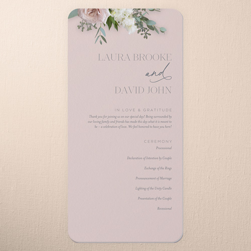Classic Bouquet Wedding Program, White, 4x8 Flat Program, Standard Smooth Cardstock, Rounded