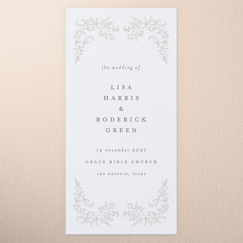 Delicate Florals Wedding Program, White, 4x8 Flat Program, Write Your Own Greeting, 100% Recycled Cardstock , Square, White