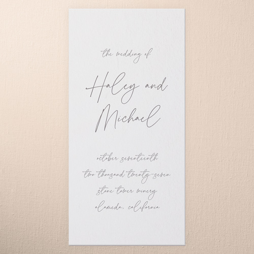 All Script Wedding Program, White, 4x8 Flat Program, Write Your Own Greeting, 100% Recycled Cardstock , Square, Almond