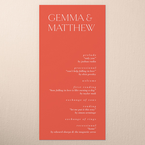 Editable Edition Wedding Program, Red, 4x8 Flat Program, Write Your Own, Matte, Signature Smooth Cardstock, Square, Blaze