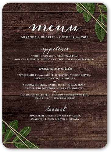 Ingrained Love Wedding Menu, Brown, 5x7 Flat Menu, Pearl Shimmer Cardstock, Rounded