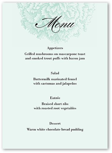 Grandeur Affair Wedding Menu, Blue, 5x7 Flat Menu, Standard Smooth Cardstock, Square, Frosted Glass
