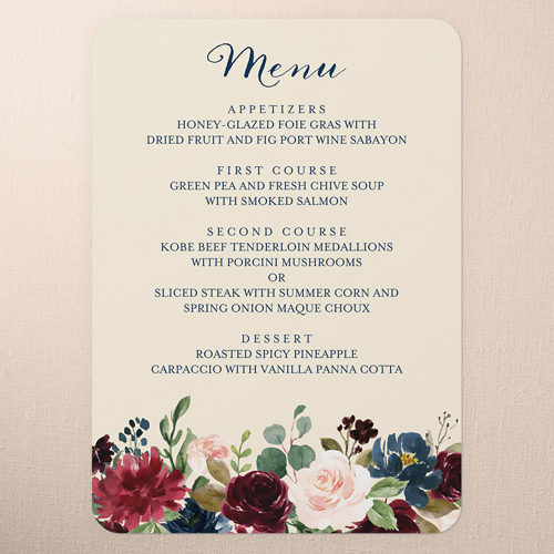 Exquisite Bouquet Wedding Menu, Beige, 5x7 Flat Menu, Matte, Signature Smooth Cardstock, Rounded