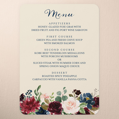 Exquisite Bouquet Wedding Menu, Beige, 5x7 Flat Menu, Standard Smooth Cardstock, Rounded