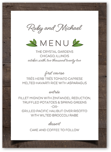 Rustic In Love Wedding Menu, Brown, 5x7 Flat Menu, 100% Recycled Cardstock , Square