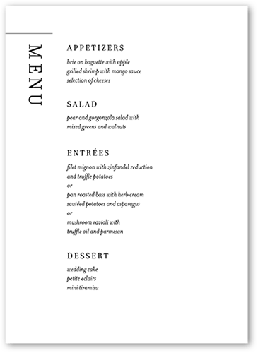 Simple And Stylish Wedding Menu, White, 5x7 Flat Menu, Matte, Signature Smooth Cardstock, Square, White