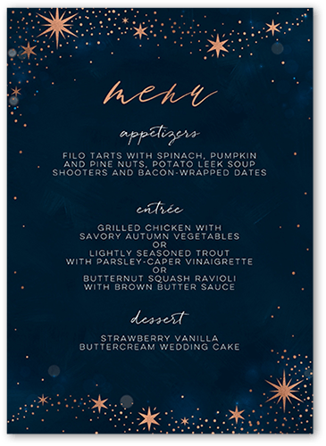 Bright Night Wedding Menu, Orange, 5x7 Flat Menu, Luxe Double-Thick Cardstock, Square, Peach