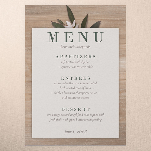 Rustic Foliage Wedding Menu, Beige, 5x7 Flat Menu, 100% Recycled Cardstock , Square