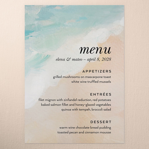 Tropical Tradition Wedding Menu, Beige, 5x7 Flat Menu, Pearl Shimmer Cardstock, Square