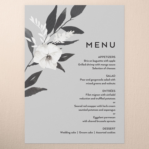 Evening Flower Wedding Menu, Grey, 5x7 Flat Menu, Matte, Signature Smooth Cardstock, Square