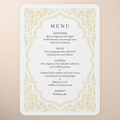 Filigree Border Wedding Menu, Grey, 5x7 Flat Menu, 100% Recycled Cardstock , Rounded