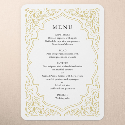 Filigree Border Wedding Menu, Grey, 5x7 Flat Menu, Standard Smooth Cardstock, Rounded