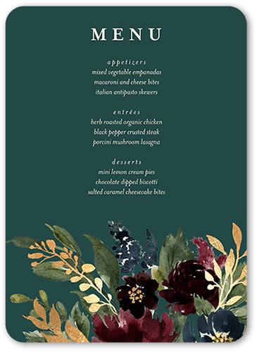 Bouquet Garland Wedding Menu, Green, 5x7 Flat Menu, Standard Smooth Cardstock, Rounded, Seaweed