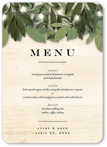 Lit Foliage Wedding Menu, Beige, 5x7 Flat Menu, Standard Smooth Cardstock, Rounded, Nude