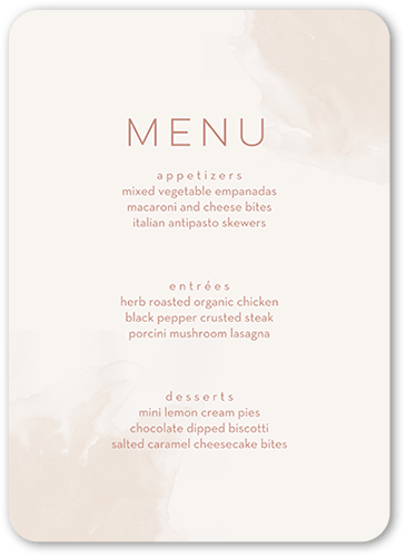 Light Wisps Wedding Menu, Beige, 5x7 Flat Menu, Pearl Shimmer Cardstock, Rounded