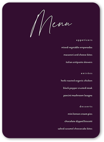 Regal We Do Wedding Menu, Purple, 5x7 Flat Menu, 100% Recycled Cardstock , Rounded, Eggplant